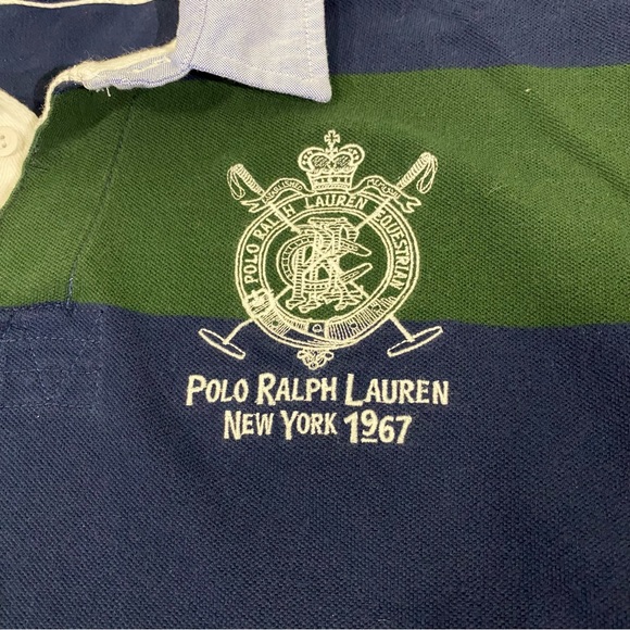 Vintage Polo Ralph Lauren Embroidered Striped Rugby Polo Shirt Size Large - Picture 2 of 7